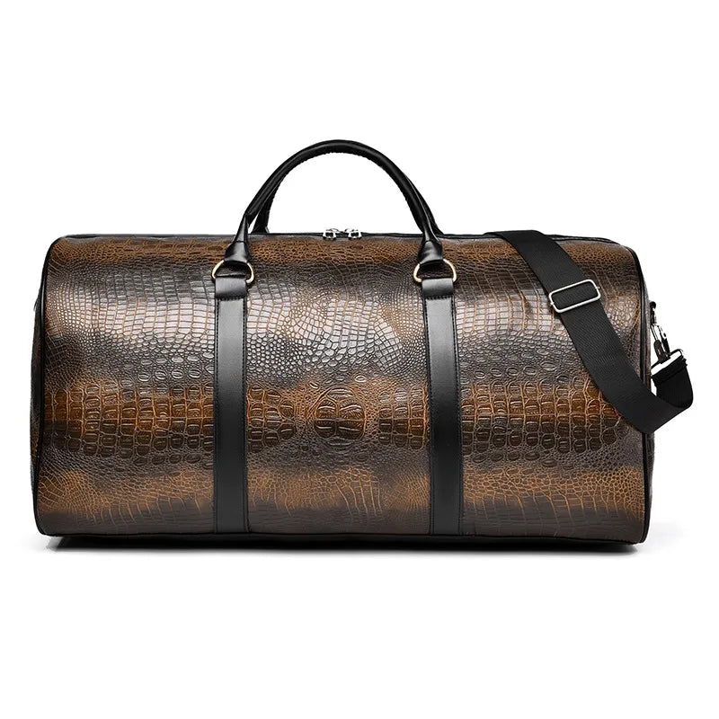 Croc-Embossed Leather Weekend Duffle