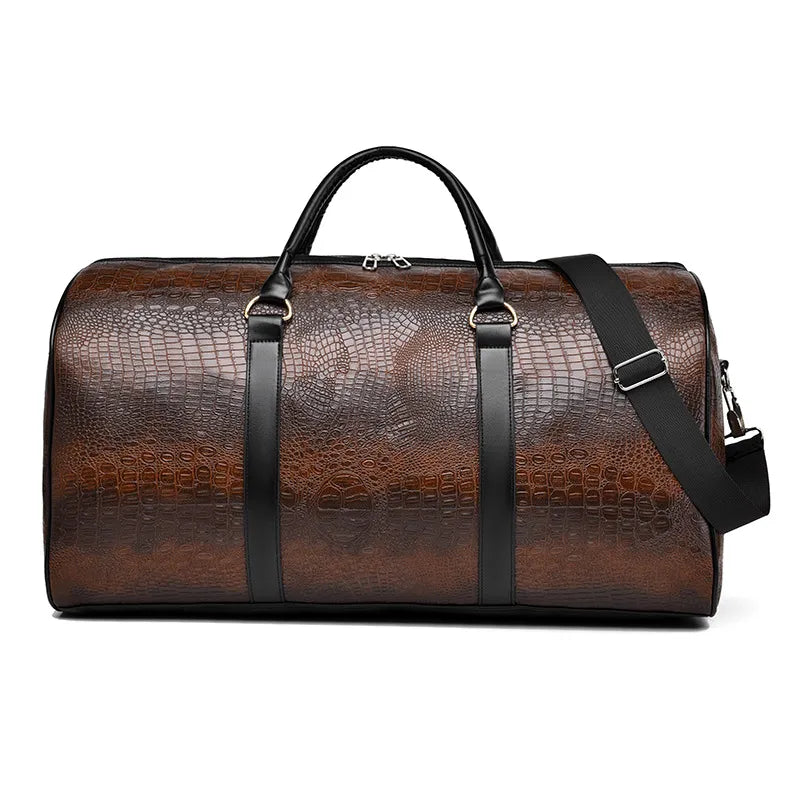 Croc-Embossed Leather Weekend Duffle