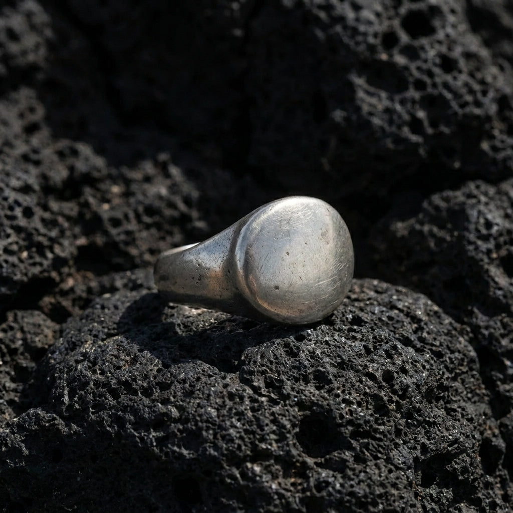 Weathered Signet Ring — Antiqued Silver