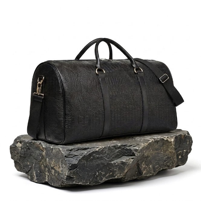 Croc-Embossed Leather Weekend Duffle