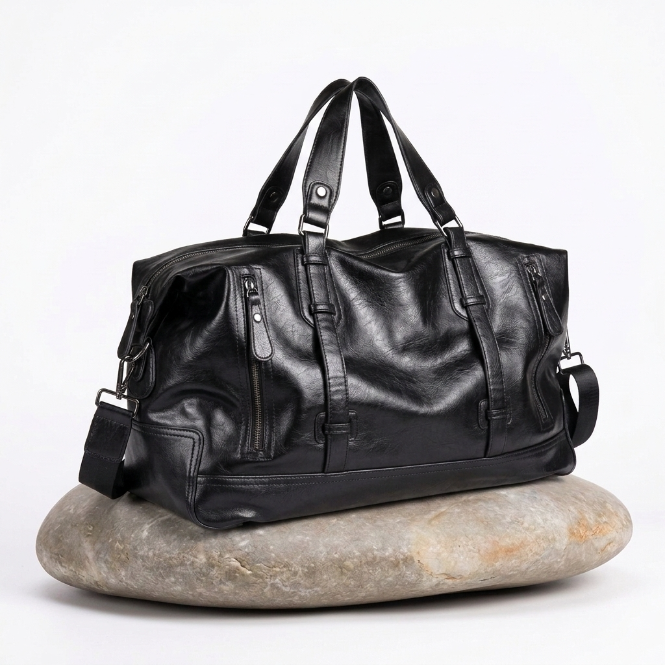 Leather Weekend Duffle — Black